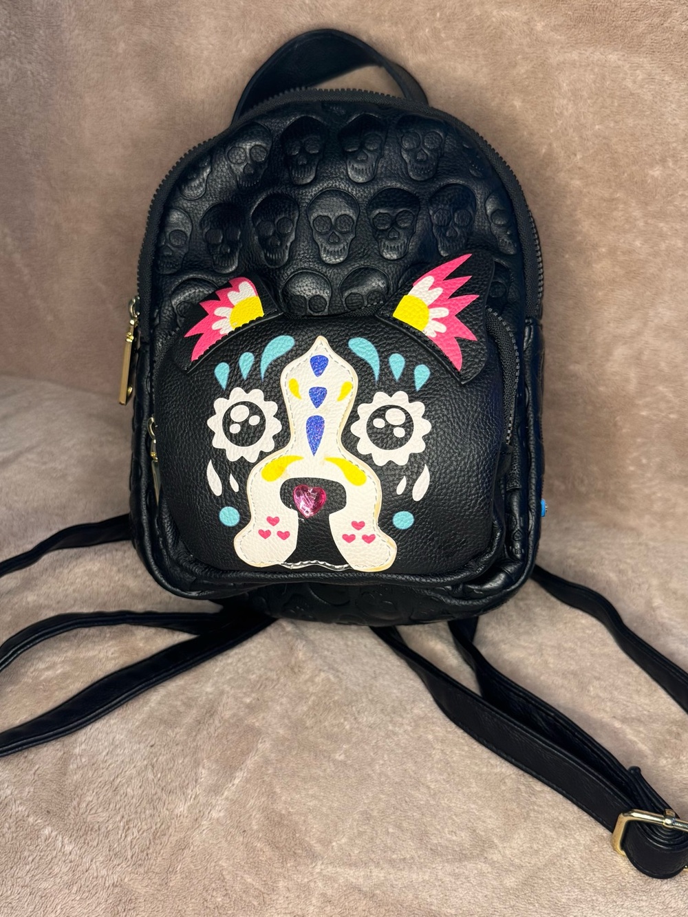 Betsey Johnson Black Embossed Skull Sugar Skull Mini Backpack